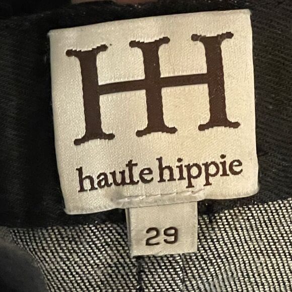 Haute Hippie Lace-Up Stretch Denim Pants Black Size 29 Ankle Zip HHHO10-4102 - Picture 7 of 8